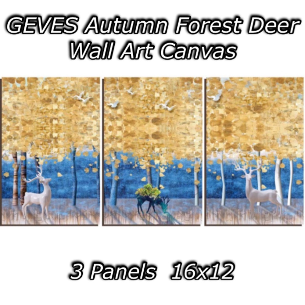 Autumn Deer in the Woods 3 Piece Premium Painting Canvass Frameless Forrest